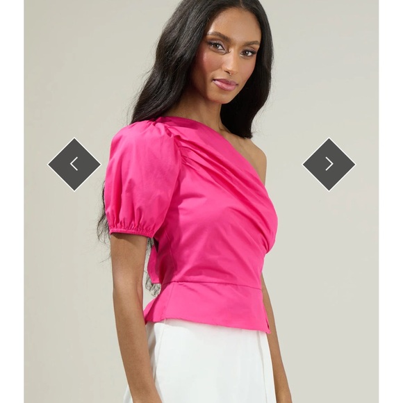 Hot pink one shoulder top - Picture 5 of 9